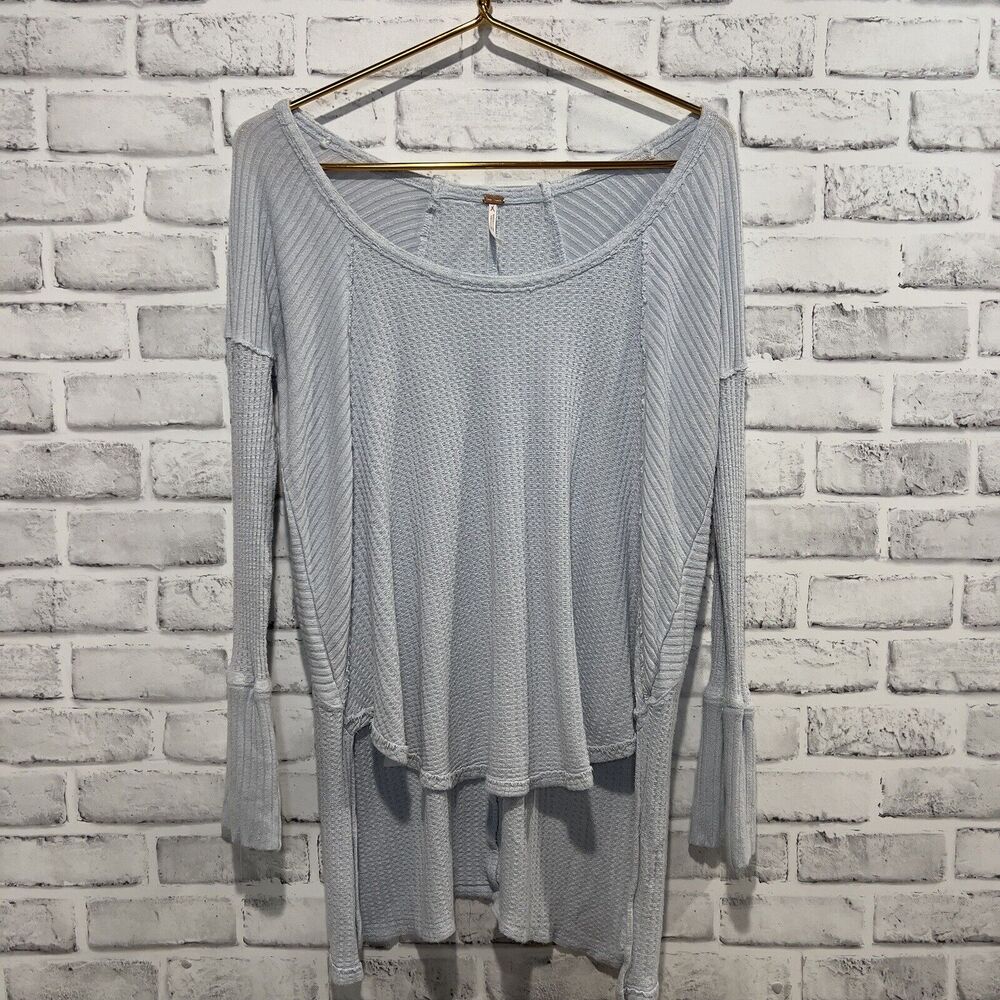 Free People Ventura Thermal Tee Women's Size S Waffle Knit Long Sleeve Blue